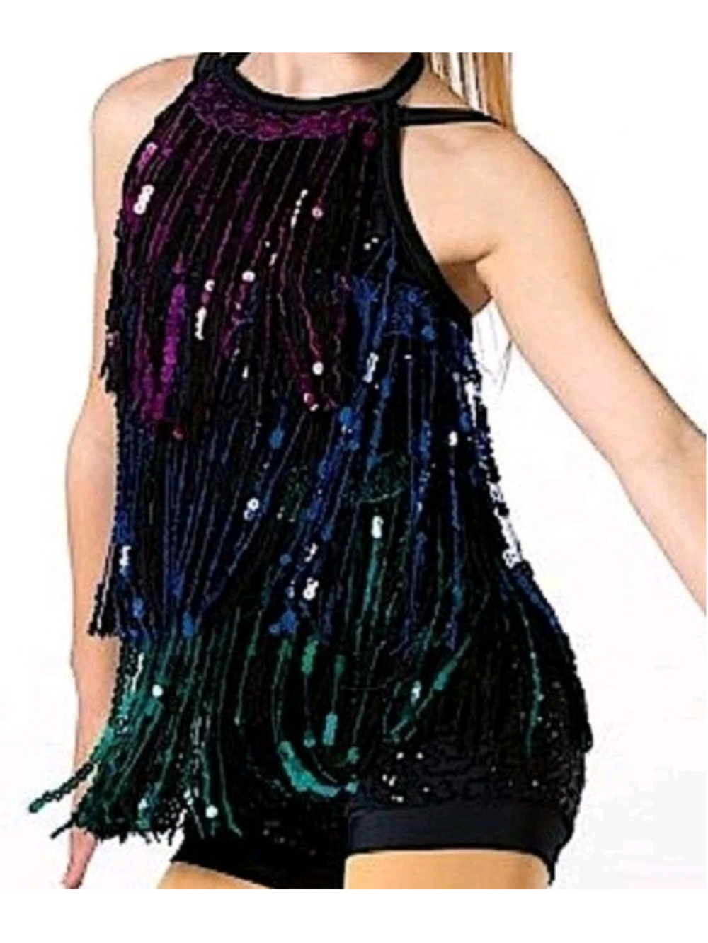 Weissman 10926 LC Sequin Fringe Dance Costume Leotard Girls Flapper Boom Boom